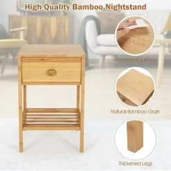 Costway Bamboo Nightstand Natural Side End Table W/Drawer For Living Room Bedroom -Furniture Specialty Store GUEST 77a821a4 7f4c 4750 b37a f921eb0ac288