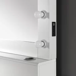 2pc Grayde 3 Drawer Vanity Table And Mirror Set With Bulbs And USB Ports Luminous White - MiBasics -Furniture Specialty Store GUEST 785641ef c7a1 43c8 afe7 7e8e54196456