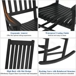 Costway 2PCS Wood Rocking Chair Porch Rocker High Back Garden Seat Indoor Outdoor -Furniture Specialty Store GUEST 7b5439c4 7813 4f16 b074 fa65218cab06