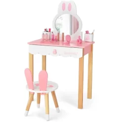 Costway Kids Vanity Set Rabbit Makeup Dressing Table Chair Set W/ Mirror Drawer WhitePink -Furniture Specialty Store GUEST 7cba06fd c8cf 484e 92ae ae5bb3bb1a5e