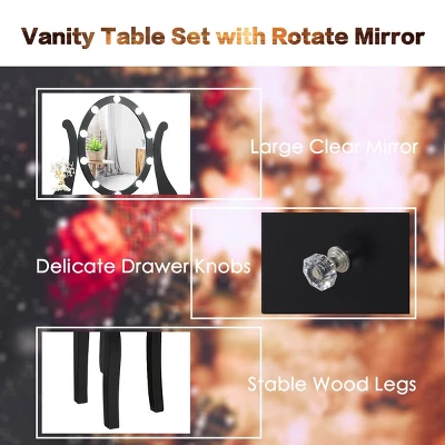 Costway Vanity Table Set W/10 Light Bulbs And Touch Switch Makeup Dressing Table 8 Costway Vanity Table Set W/10 Light Bulbs And Touch Switch Makeup Dressing Table - Image 6