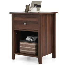 Costway Nightstand Bedside Table With Drawer & Open Shelf For Living Room Bedroom Walnut/Brown -Furniture Specialty Store GUEST 7eeb07a8 8733 4a3b 923f 13aa47faa6bb
