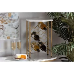 Phoebe Metal Wine Rack With Faux Marble Tabletop Gold - Baxton Studio -Furniture Specialty Store GUEST 7f8c4f95 ea38 45fd a081 6e9188d75fc5