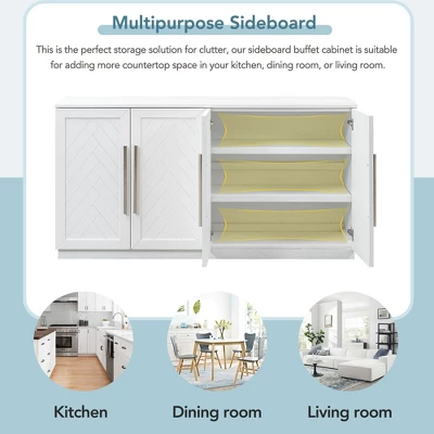 60" Storage Buffet Sideboard With Adjustable Shelves And Silver Handles - ModernLuxe 6 60" Storage Buffet Sideboard With Adjustable Shelves And Silver Handles - ModernLuxe - Image 4