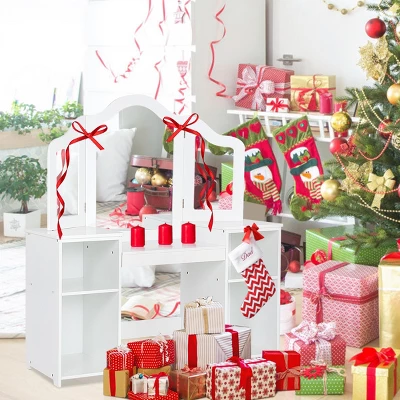 Costway Vanity Table Set Makeup Dressing Kids Girls Study Table Tri Folding Mirror WhitePink 3 Costway Vanity Table Set Makeup Dressing Kids Girls Study Table Tri Folding Mirror WhitePink