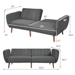 Costway Convertible Futon Sofa Bed Adjustable Couch Sleeper W/ Wood Legs NavyGreyYellow -Furniture Specialty Store GUEST 802225a6 27fd 4d9b a35c 99ffd983e645
