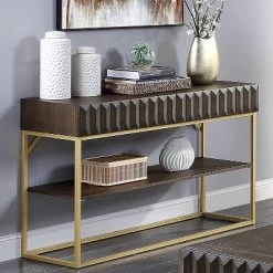 Cilker 2 Drawers Sofa Table Walnut/Gold - MiBasics -Furniture Specialty Store GUEST 80368339 ca33 4b31 856a 218c4e40e54d
