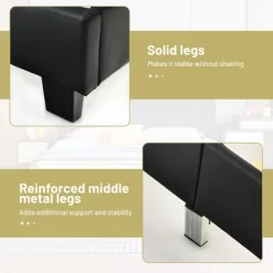 Costway Queen Upholstered Platform Bed Frame With Linen/PU Headboard Wood Slat Gray/Black -Furniture Specialty Store GUEST 80736861 e90a 49b4 b6d3 a6b928aab49b