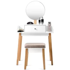 Costway Wooden Vanity Makeup Dressing Table Stool Round W/Drawer 16 Costway Wooden Vanity Makeup Dressing Table Stool Round W/Drawer -Furniture Specialty Store GUEST 807c1865 376e 43b1 ad44 16bf35a8b61e
