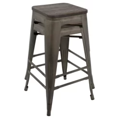 Set Of 2 Oregon Industrial Stackable Counter Height Barstool With Frame Antique Wood - Lumisource -Furniture Specialty Store GUEST 80c56e0a 3c55 4bcf 98c2 759a2303c7eb
