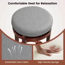 Costway Set Of 2 Upholstered Swivel Round Bar Stools 26'' Wooden Pub Kitchen Chairs Gray -Furniture Specialty Store GUEST 82fbaac7 9db2 491d ae34 13f67781e372