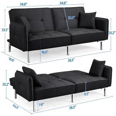 Yaheetech Fabric Futon Sofa Bed With Armrest Adjustable Backrest For Living Room 4 Yaheetech Fabric Futon Sofa Bed With Armrest Adjustable Backrest For Living Room - Image 2