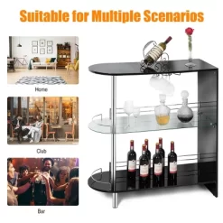 Costway Wine Rack Unit W/Tempered Glass Shelf & Glass Holders Glossy Black -Furniture Specialty Store GUEST 84516283 57a1 4d03 8776 b80a799ec77f