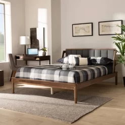 Helsa Mid-Century Modern Platform Bed Walnut/Brown/Gray - Baxton Studio -Furniture Specialty Store GUEST 84cf5597 8347 4560 bfa9 77c083819b8a