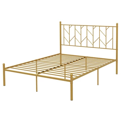Costway Full/Queen/Twin Size Metal Platform Bed Frame Vintage Headboard Mattress Foundation Gold 10 Costway Full/Queen/Twin Size Metal Platform Bed Frame Vintage Headboard Mattress Foundation Gold - Image 8
