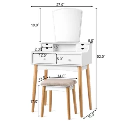 Costway Vanity Table 6 Dressing Table Cushioned Stool Makeup Table