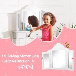 Costway Kid Vanity Table Set With Tri-folding Mirror 2-in-1 Makeup Dressing Table Stool Set -Furniture Specialty Store GUEST 86446ab3 3edb 4b5d b2b3 e671f8bd6cf6