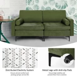 Costway Modern Loveseat 2-Seat Sofa Couch W/ 2 Bolsters & Side Storage Pocket Army Green 16 Costway Modern Loveseat 2-Seat Sofa Couch W/ 2 Bolsters & Side Storage Pocket Army Green -Furniture Specialty Store GUEST 873424a2 d3e9 4c6a a17c 5aa61ba46fd0