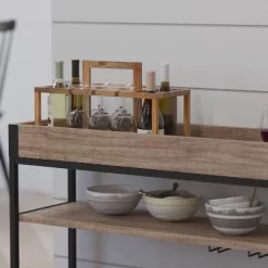 Merrick Lane Rolling Kitchen Serving And Bar Cart With Shelves And Wine Glass Holders In Distressed Light Oak Wood And Black Iron -Furniture Specialty Store GUEST 874f5de7 0395 407d b056 acb8256f74ca