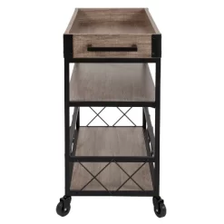 Merrick Lane Rolling Kitchen Serving And Bar Cart With Shelves And Wine Glass Holders In Distressed Light Oak Wood And Black Iron -Furniture Specialty Store GUEST 87ab3f22 dac1 40c0 965f 870a5df3bb5a 1