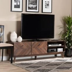 Hartman Wood TV Stand For TVs Up To 60" Walnut Brown - Baxton Studio -Furniture Specialty Store GUEST 897e8583 5339 476a 872a 905ad7e8575a