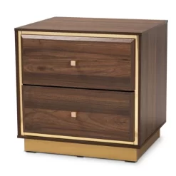Cormac Wood And Metal 2 Drawer Nightstand - Baxton Studio