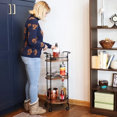 Sunnydaze Decor Sunnydaze Round Metal 3-Tier Bar Cart - Indoor Furniture With Wheels - Brown - 34.5” H 11 Sunnydaze Decor Sunnydaze Round Metal 3-Tier Bar Cart - Indoor Furniture With Wheels - Brown - 34.5” H - Image 9