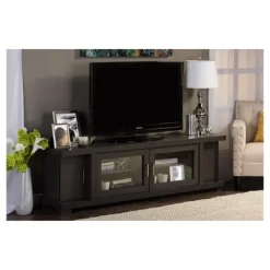 Viveka Wood Cabinet With 2 Glass Doors And 2 Doors TV Stand For TVs Up To 75" Dark Brown - Baxton Studio -Furniture Specialty Store GUEST 8bb4a30f 13e6 4d9d 9d4b a3750365a12e