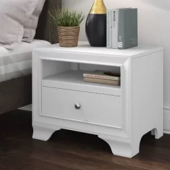 Edmond 1 Drawer Nightstand With USB White - ClickDecor