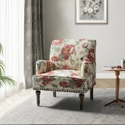 Reggio Traditional Wooden Upholstered Armchair With Floral Patterns And Nailhead Trim | ARTFUL LIVING DESIGN