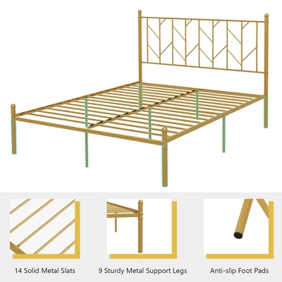 Costway Full/Queen/Twin Size Metal Platform Bed Frame Vintage Headboard Mattress Foundation Gold 8 Costway Full/Queen/Twin Size Metal Platform Bed Frame Vintage Headboard Mattress Foundation Gold - Image 6