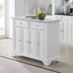 Avery Kitchen Island/Cart Distressed White/White Marble - Crosley