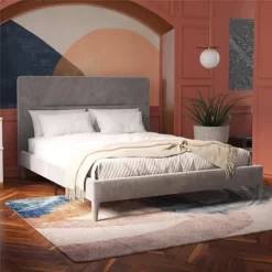 Westerleigh Upholstered Platform Bed With Minimalist Tufted Headboard Light Gray - CosmoLiving By Cosmopolitan