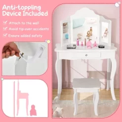 Costway Kid Vanity Table Set With Tri-folding Mirror 2-in-1 Makeup Dressing Table Stool Set -Furniture Specialty Store GUEST 8fc8fe21 e858 497b 81e7 6122ecb6db4a