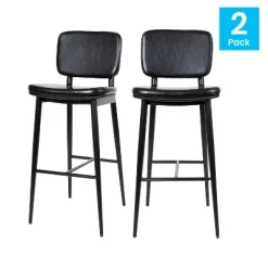 Set Of 2 Faux Leather Contemporary Black Metal Frame Barstools With Integrated Footrest - Merrick Lane -Furniture Specialty Store GUEST 90bda26b a428 4f3f adf3 43ba0a018097