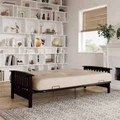 Full Size Holly Espresso Wood Arm Futon Frame With 6" Microfiber Mattress Tan - Room & Joy -Furniture Specialty Store GUEST 910964fc 8fa3 4ccf af81 67135fc2c305