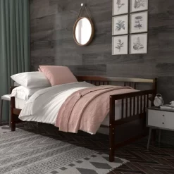 Costway Twin Size Wooden Slats Daybed Bed Sofa Support Platform Sturdy W/Rails White/Cherry