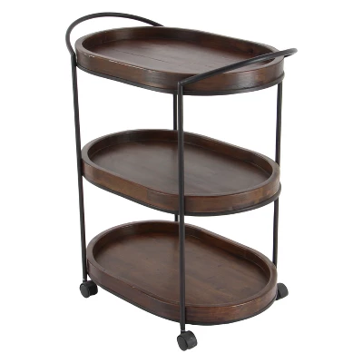Wood 3 Tier Oval Tray Cart Brown - Olivia & May 3 Wood 3 Tier Oval Tray Cart Brown - Olivia & May