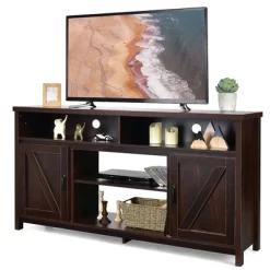 Costway 59'' TV Stand Media Center Console Cabinet W/ Barn Door For TV's 65'' NaturalBlackCoffee -Furniture Specialty Store GUEST 91d774f7 9c8d 450a aa24 be458dc9fd62
