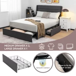 Costway Platform Bed Frame With 3 Storage Drawers Mattress Foundation Grey -Furniture Specialty Store GUEST 923943ba e7ed 4582 824c 4b037878053d