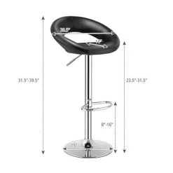 Costway Set Of 2 Bar Stools Adjustable PU Leather Barstools Swivel Pub Chairs Black New Low Back