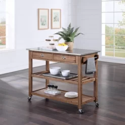 Sonoma Kitchen Cart With Stainless Steel Top Wire Brush Barnwood Brown - Boraam -Furniture Specialty Store GUEST 93f8b70c 8a8e 401c a7f9 2d95035f8ea4
