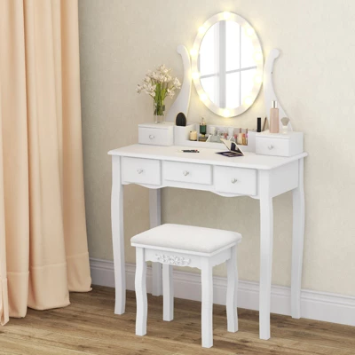 Costway Vanity Table Set W/10 Light Bulbs And Touch Switch Makeup Dressing Table 14 Costway Vanity Table Set W/10 Light Bulbs And Touch Switch Makeup Dressing Table - Image 12