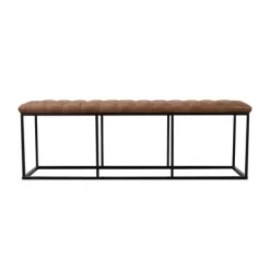 52.25" Draper Large Decorative Bench With Button Tufting Light Brown Faux Leather - HomePop