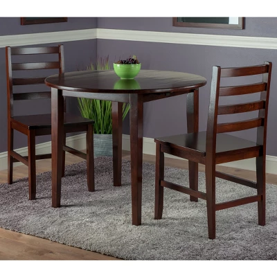 3pc Clayton Drop Leaf Dining Set With 2 Ladderback Chairs Walnut - Winsome 4 3pc Clayton Drop Leaf Dining Set With 2 Ladderback Chairs Walnut - Winsome - Image 2