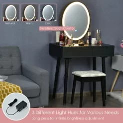 Costway Vanity Makeup Table Touch Screen 3 Lighting Modes Dressing Table Stool Set WhiteBlack Gray -Furniture Specialty Store GUEST 9515d164 e323 4cb9 8e35 7a5a41a63906