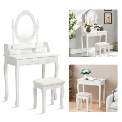 Costway Vanity Wood Makeup Dressing Table Stool 4 Drawers Black/White -Furniture Specialty Store GUEST 95b13842 3aa6 4cc7 a7b2 5a3dca2a0d24