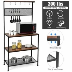 Costway 4-Tier Kitchen Bakers Rack Microwave Oven Stand Industrial W/Hooks & Mesh Panel -Furniture Specialty Store GUEST 96e817ec 1980 4bbf 9780 77c478d51a6f