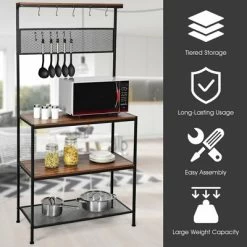 Costway 4-Tier Kitchen Bakers Rack Microwave Oven Stand Industrial W/Hooks & Mesh Panel -Furniture Specialty Store GUEST 96ef8627 557a 47f9 8f14 9ecfa1ee8faf