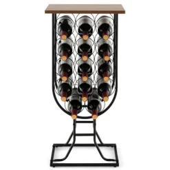 Costway 14 Bottles Wine Rack Console Table Freestanding Wine Storage With Woodtop & Wheels -Furniture Specialty Store GUEST 979c9f1f b46c 48e2 b359 47275b820895